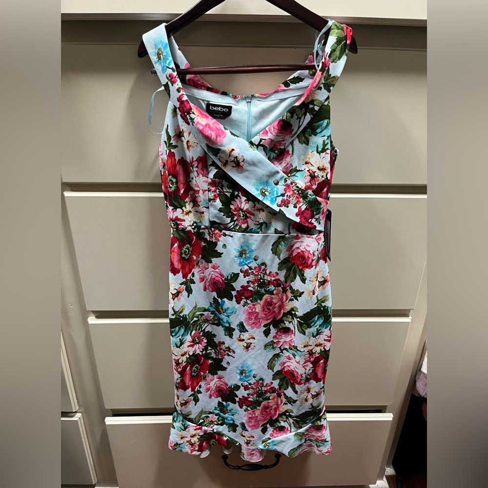 Bebe Asymmetrical Floral Dress - Blue and Pink size 4
